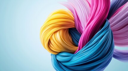 Colorful intertwined strands on a light blue background.
