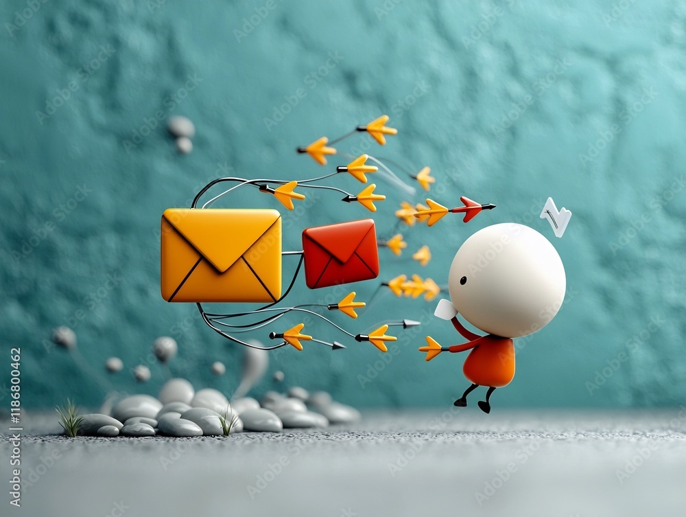 Poster whimsical digital connectivity visualized through a hand drawn character interacting with a stylized