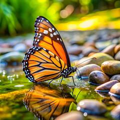 a-vivid-orange-monarch-butterfly-leaning-down-to-s