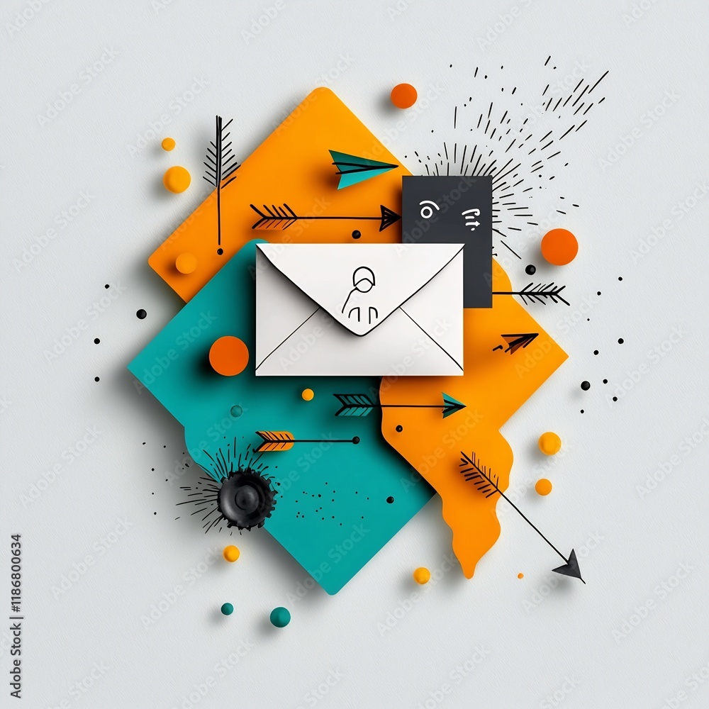Aufkleber vibrant hand illustrated envelope and arrows in a playful minimalist composition representing the co