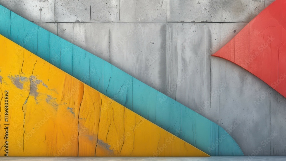 Poster colorful geometric patterns on a textured concrete wall create a modern, artistic atmosphere suitabl
