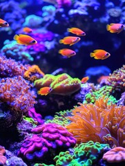 Obraz premium Underwater tropical fish, corals and anemones in vivid colors.