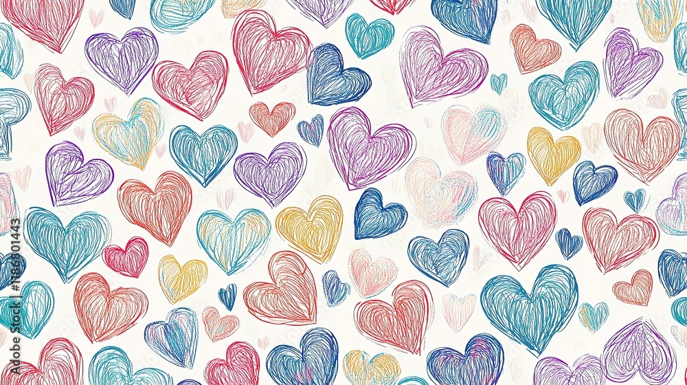 Poster hand-drawn heart patterns in seamless design for creative projects