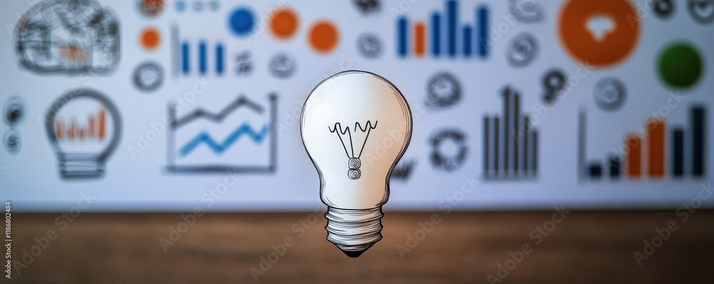 Aufkleber a light bulb floats in front of colorful graphs and charts, symbolizing innovation, ideas, and analy