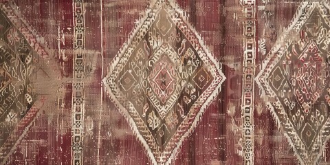 A textured fabric featuring intricate diamond patterns in earthy tones.