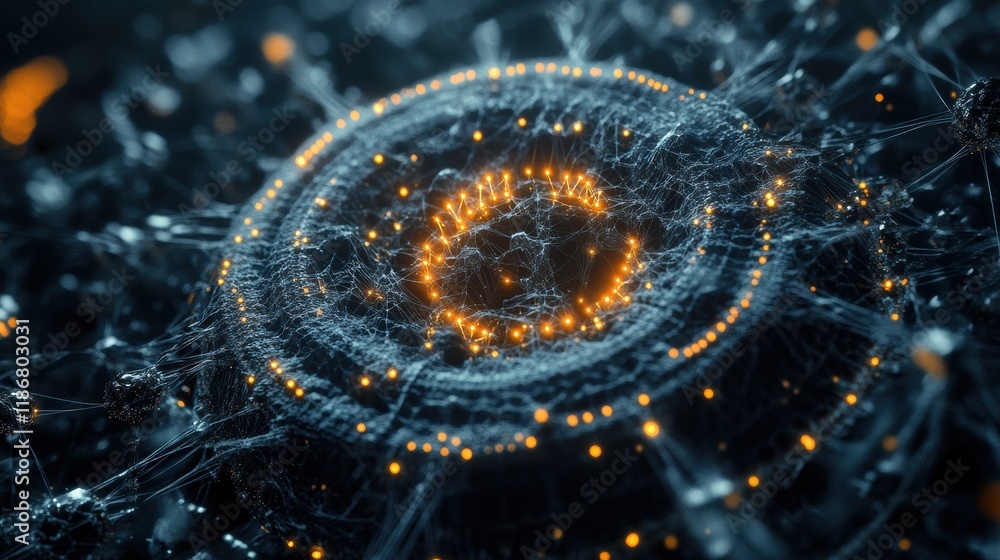 Poster Detailed visualization of virus structure showcasing capsid and RNA strands with glowing molecular details. Generative AI