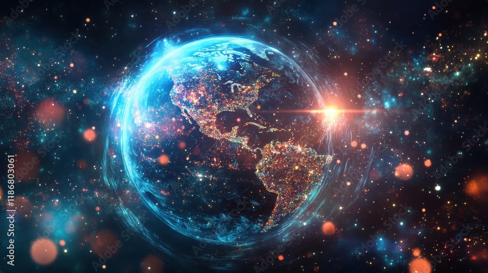 Poster global communication network concept with interconnected business nodes and human resources collabor