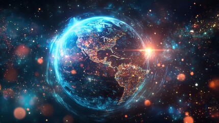 Global communication network concept with interconnected business nodes and human resources collaboration across worldwide platforms.