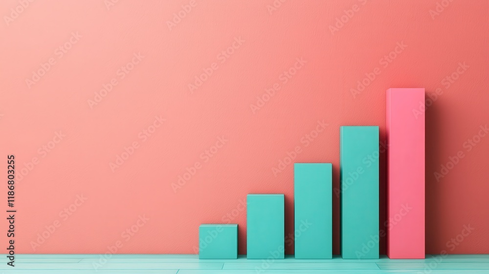 Poster a colorful bar graph against a coral background, illustrating progressive growth and data representa