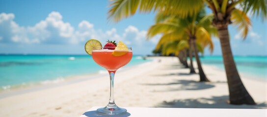 A beach scene with a cocktail being enjoyed