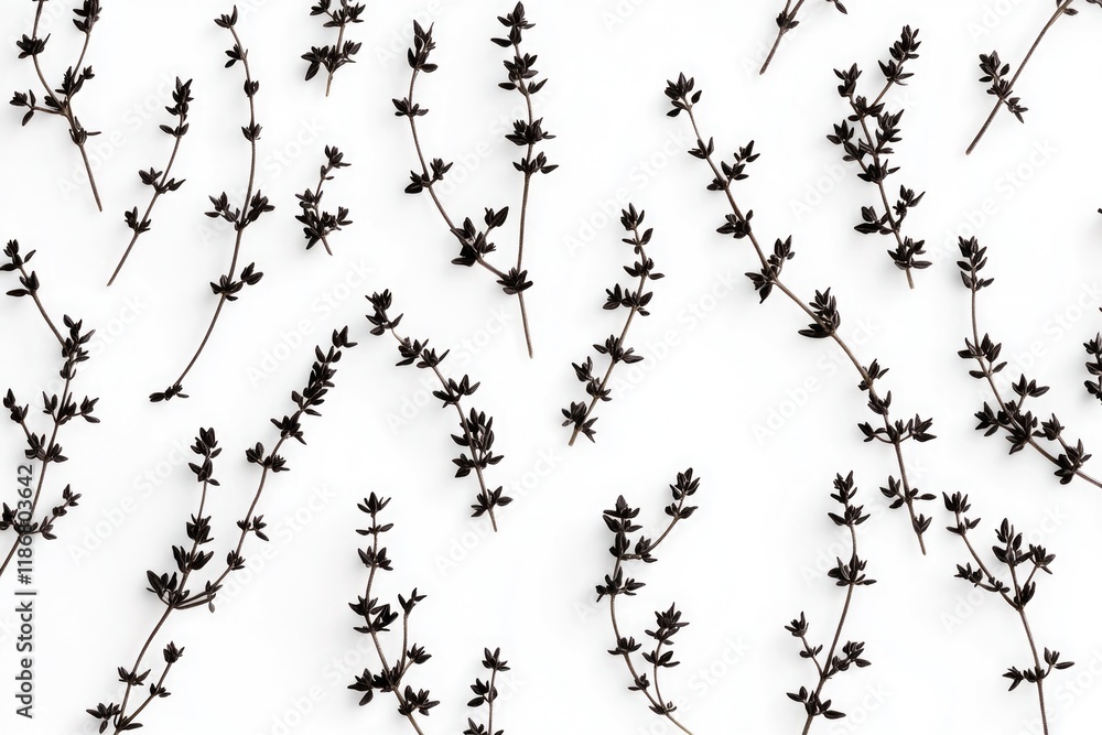 Poster close up of many thin, black branches of a plant. the branches are arranged in a pattern, creating a