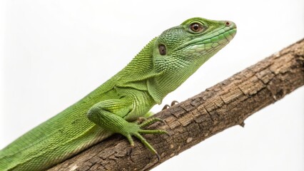 Obraz premium Green Lizard on Branch Close-up Composition, Reptile Detail, Natural Habitat Concept, Reptile Photography Reptile, Lizard