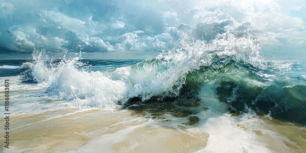 Aufkleber dynamic riptide at the beach showcases powerful rip currents, creating a stunning coastal seascape. 