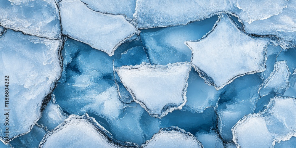 Poster cracked ice formations partially submerged in water create a unique visual. the cracked ice displays