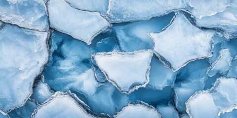 Cracked ice formations partially submerged in water create a unique visual. The cracked ice displays intricate patterns, making it a fascinating subject for capturing the beauty of nature.