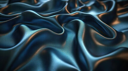 Fototapeta premium Flowing blue silk fabric with gold highlights.