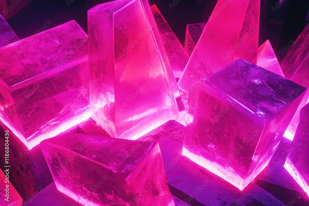 Poster bunch of pink cubes made of ice. the cubes are arranged in a way that they look like they are stacke