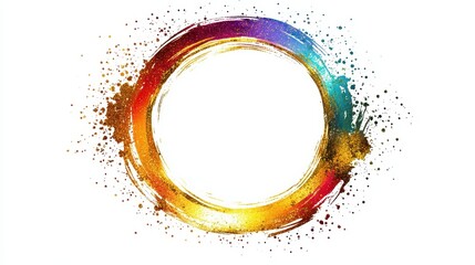 Colorful Abstract Circle Frame with Gold Glitter.