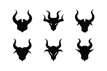 Set of Demon Horns Icon Silhouette 