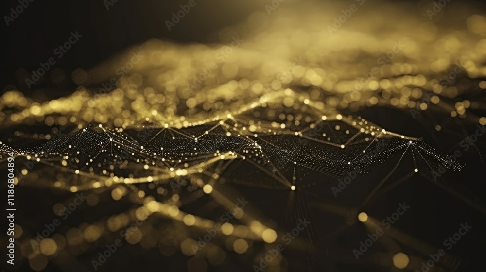 Poster abstract gold network connecting points forming a wave.