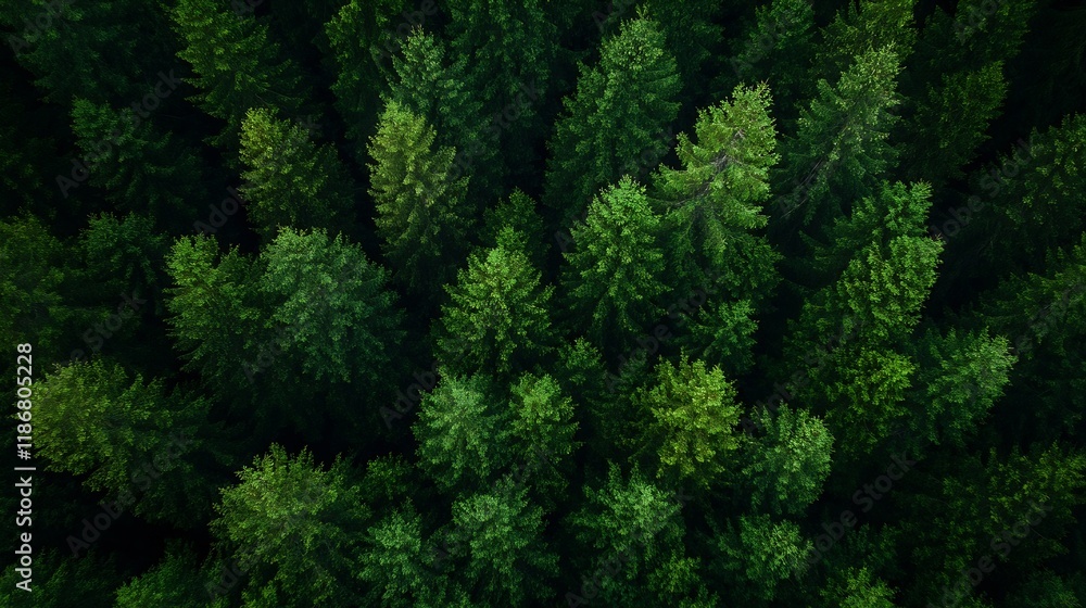 Poster aerial view of dense evergreen forest with lush green canopy : generative ai