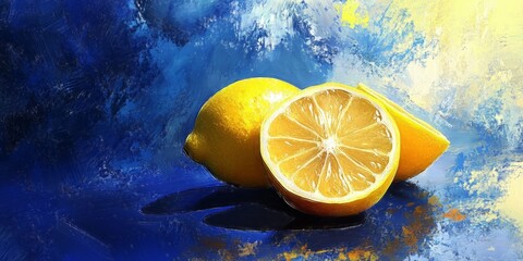 Fresh lemon and lemon slice, showcasing the vibrant color and texture. The fresh lemon adds a zesty touch, while the lemon slice enhances the overall appeal of the fresh lemon theme.