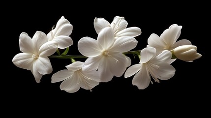 Delicate White Flowers Branch Against Black Background
