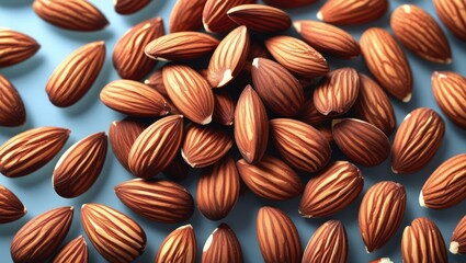 An assortment of mouthwatering almonds set on a clear backdrop. The idea of tasty and nutritious food