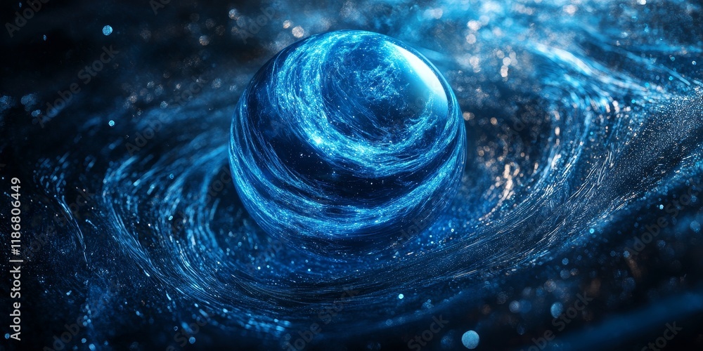 Poster glitter liquid creates a mesmerizing effect with shimmering grains, while the blue color glows withi