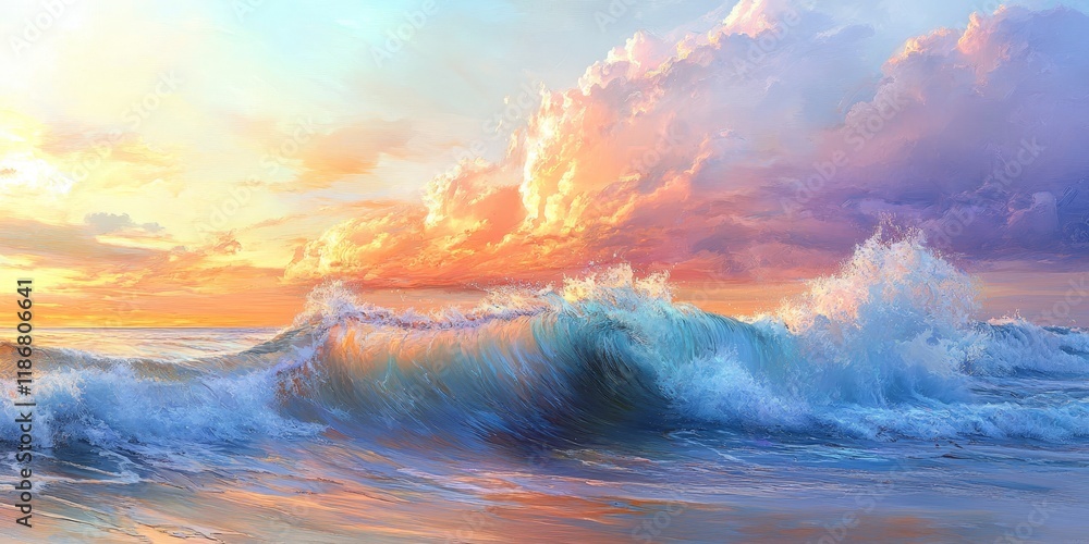 Aufkleber dynamic riptide at the beach showcases powerful rip currents, creating a stunning coastal seascape. 