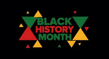 Black history month celebration design with geometric triangle patterns in vibrant African colors for heritage awareness and cultural pride promotion in a modern artistic style