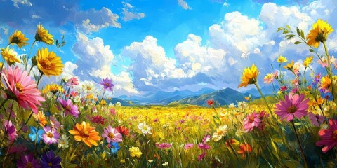 Vibrant flowers showcase their beauty in a lush field, creating a stunning display of color and nature s artistry, highlighting the exquisite charm of beautiful flowers in the open landscape.