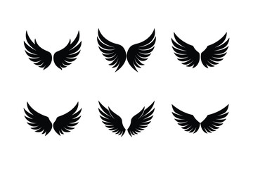 Set of Angel Wings Icon Silhouette on White Background