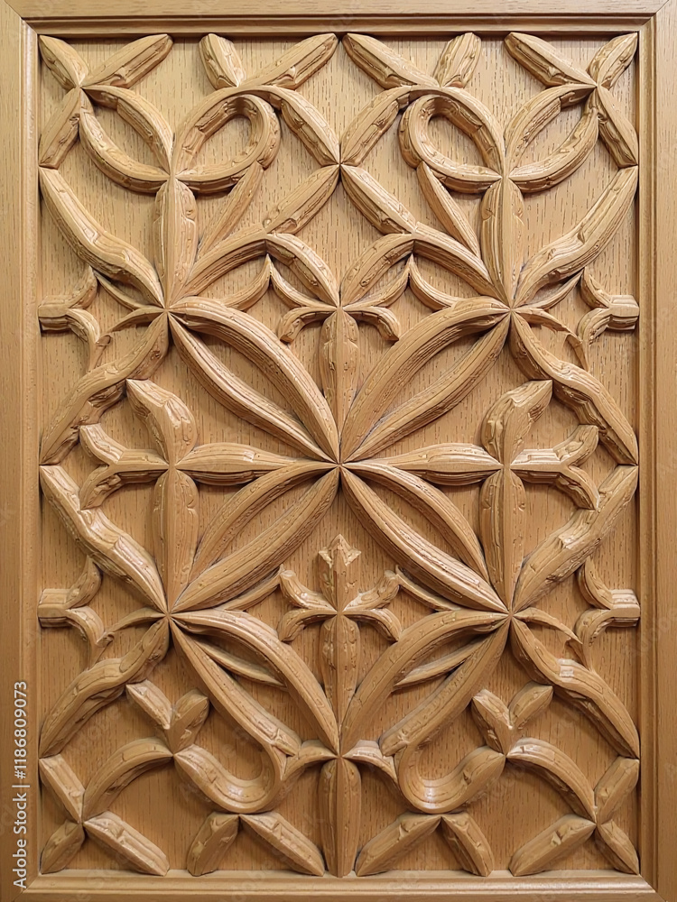 Aufkleber a wooden panel features a distinctive oak wood grain texture with an intricate, repeating pattern of