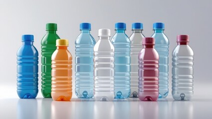 Set of plastic water bottles on transparent background. Plastic bottles design concept