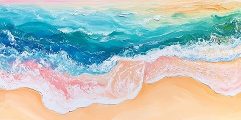 Obraz premium Vibrant beach scene featuring colorful sands and coastal landscapes at a beach. Beach imagery showcases the beauty of playful colors and serene coastal views, highlighting the unique beach aesthetics.