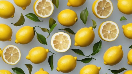 Set of ripe lemons, half lemon on transparent background. Yellow and ripe lemons