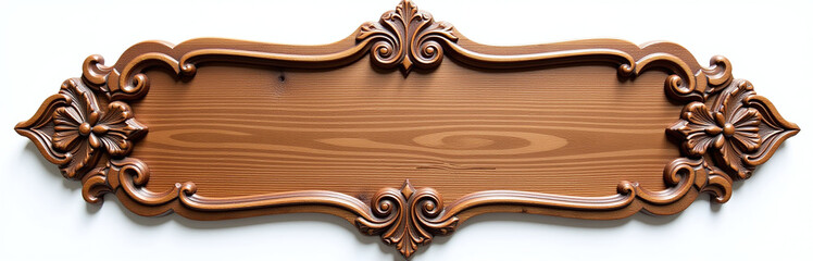 A Wooden Nameplate Carved In Intricate Detail Rests Against A Plain White Background With Transparent Png Overlay. 00003