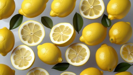 Set of ripe lemons, half lemon on transparent background. Yellow and ripe lemons