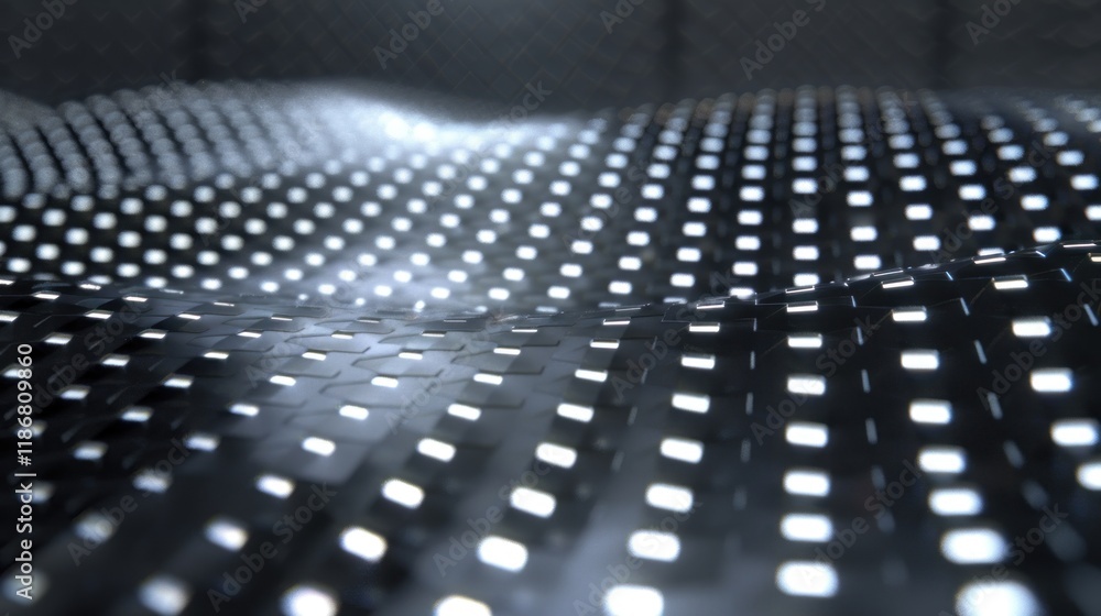 Poster abstract metallic grid surface with wave pattern and light reflections.