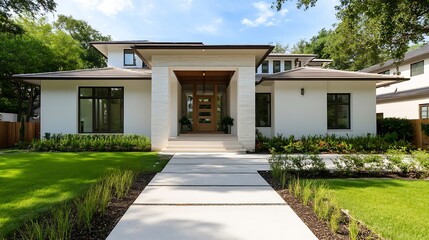 Contemporary Luxury Home with Green Landscape and Modern Design : Generative AI