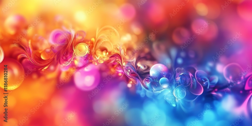 Poster multi colored fancy design with an out of focus background, creating a vibrant and artistic atmosphe
