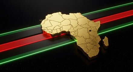 Golden Africa map with Pan-African flag background symbolizing unity and culture during Black History Month events and celebration
