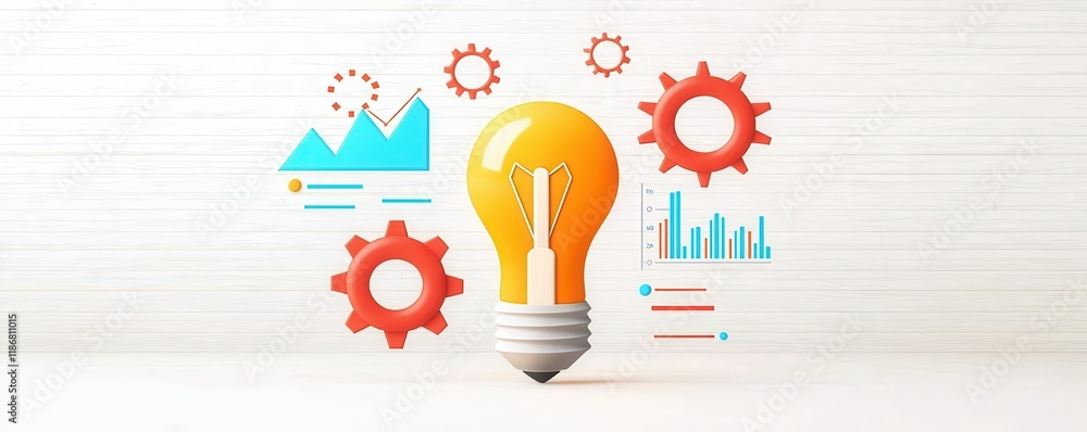 Poster a light bulb surrounded by colorful gears and graphs symbolizes creativity, innovation, and problem-