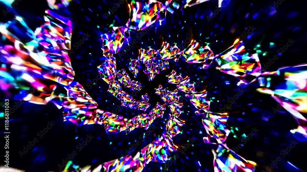 Poster colorful light patterns create a mesmerizing spiral vortex effect in an abstract digital environment