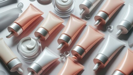 Tubes of cosmetic cream are isolated on a clear backdrop. Idea for fashion, cosmetics, mocap, and design