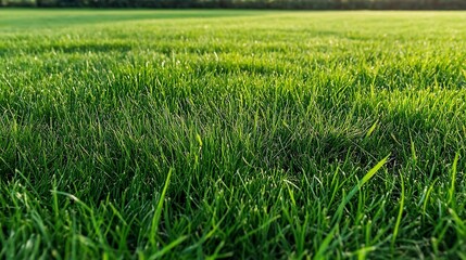 Fototapeta premium Vibrant Green Grass Closeup in a Sunlit Field Perfect for Nature and Outdoor Themes : Generative AI