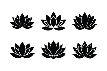 Set of Lotus Flower Icon Silhouette on White Background