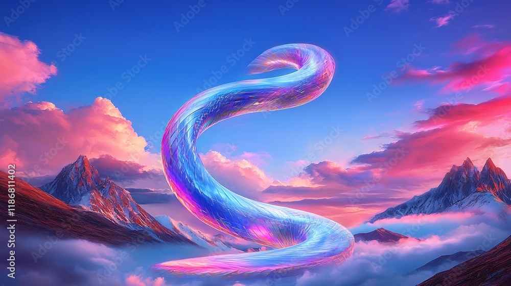 Poster mesmerizing iridescent contours weave through a captivating kaleidoscopic landscape featuring hypnot