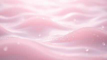 Delicate Water Droplets Adorn a Soft Pink Surface, Creating a Dreamy Abstract Texture